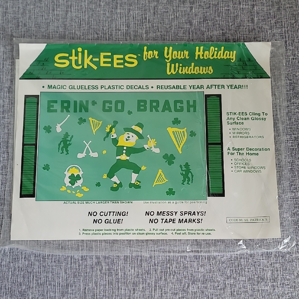 Vintage Stik-ees St. Patricks Window Clings Reusable Wall Decor Match 17 🍀